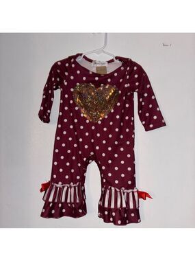 Marie Nicole Valentine Baby Romper with Heart Design Polka Dot 3-6M